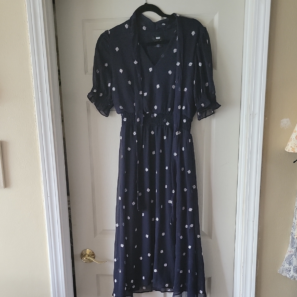 Elegant Navy Blue Floral Dress